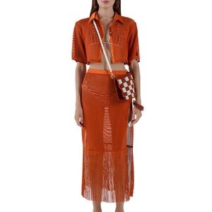 Brown and Orange Cut Out Pencil Midi Coverup